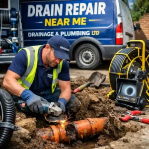 Drain repair near me service by Drainage & Plumbing Ltd fixing broken underground drain