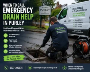 Emergency drain help in Purley engineer clearing blocked drain outside property - Drainage & Plumbing Ltd