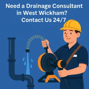 Drainage & Plumbing LTD drainage consultant in West Wickham clearing a blocked pipe
