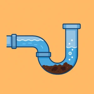 Animation of a blocked drain pipe showing water flow interruption in Beckenham by drainage&plumbing Ltd