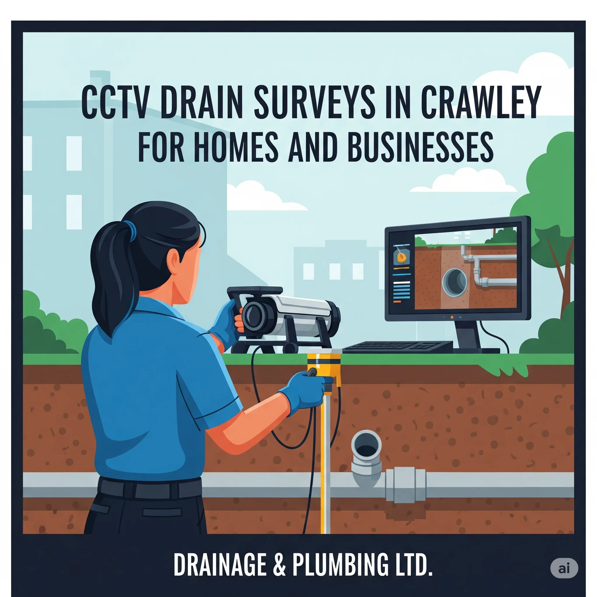 Drain engineer completing a pipe repair on a residential property in Redhill after a CCTV survey identified root ingress