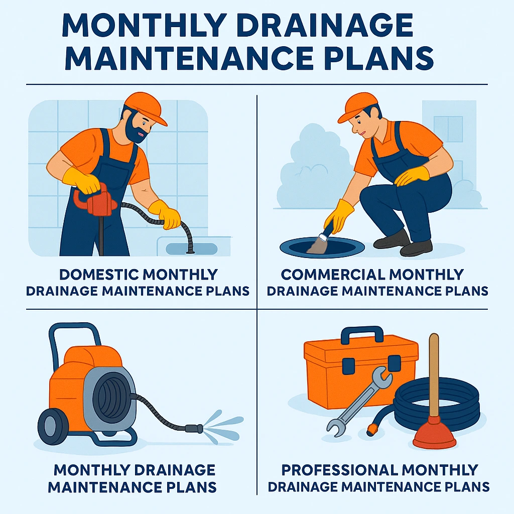 drainage maintenance plan overview showing scheduled CCTV checks and jetting for ageing pipework
