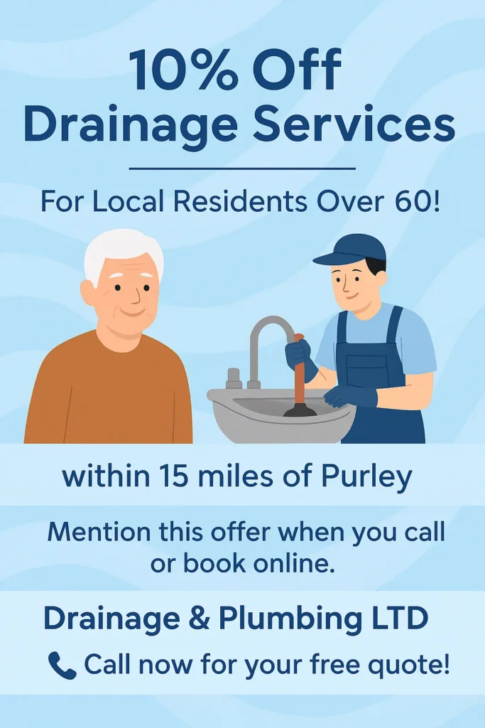 10% drain unblocking offer in Purley for over 60s by Drainage & Plumbing LTD