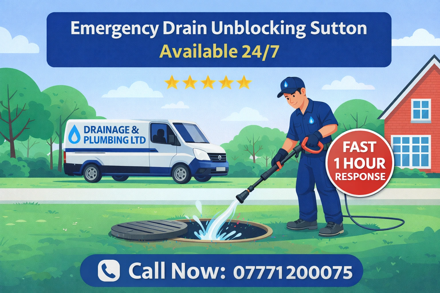 sewage backing up through a blocked drain in a South East London kitchen, typical of grease build-up in older clay pipework
