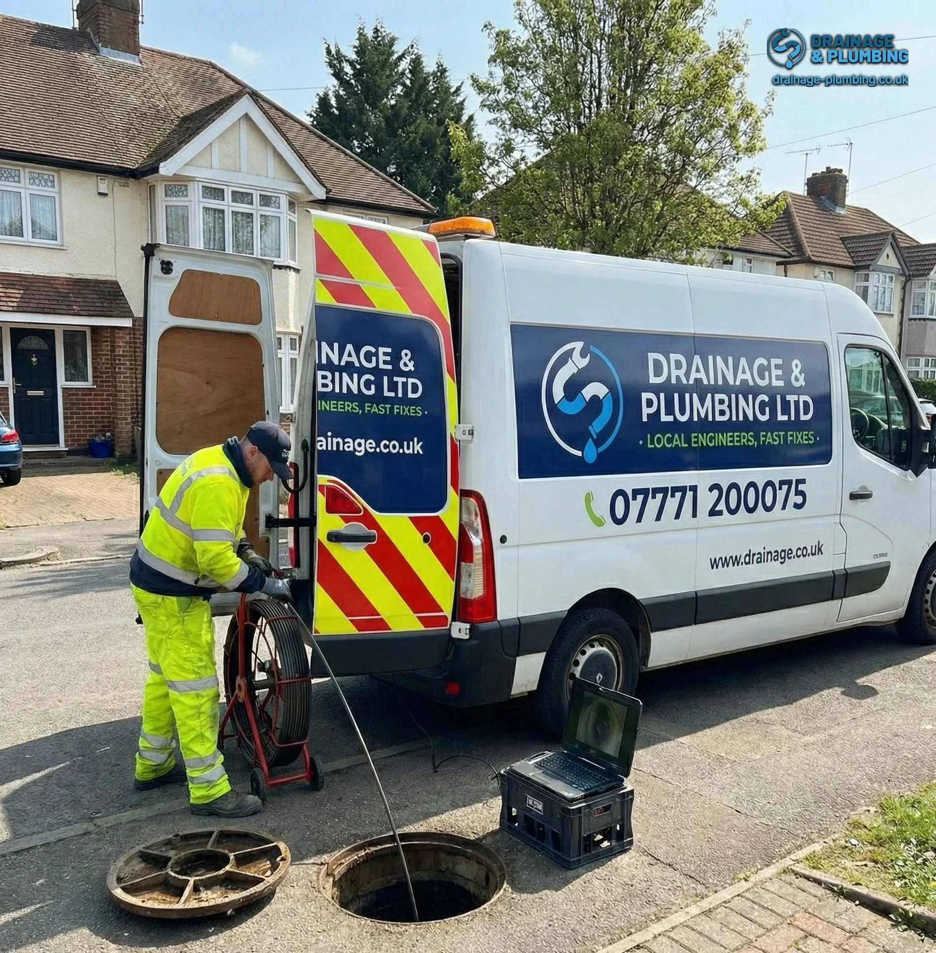 High-pressure drain jetting clearing tree root intrusion from a residential pipe near Carshalton Beeches
