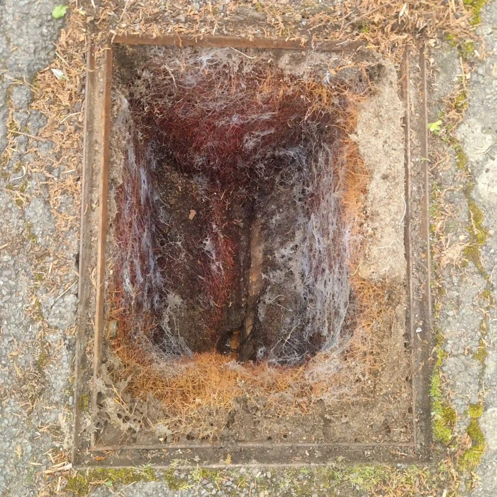 blockage in South London causing overflowing manhole