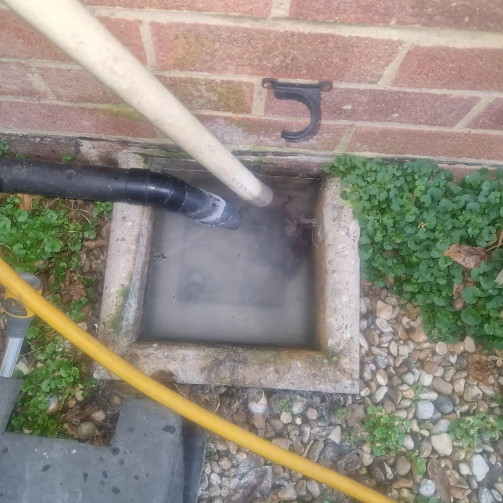 Stagnant, dirty water sitting in a blocked sink before professional drain clearance.