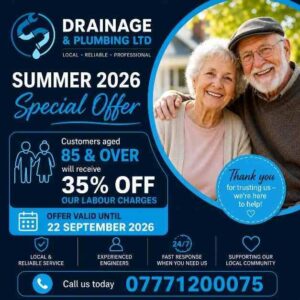 drain unblocking special offer – 35% off labour charges for customers aged 85 and over