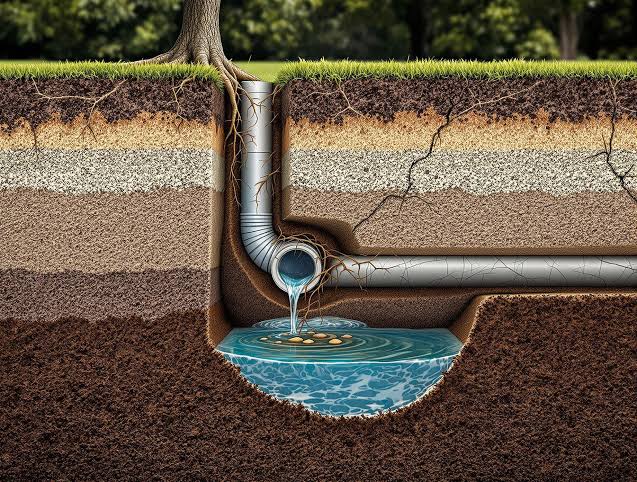 Sewage Spills & Sewer Flooding Across South London & Surrey: 2022-2025 3 Cross-section diagram of an underground pipe with tree roots growing into it