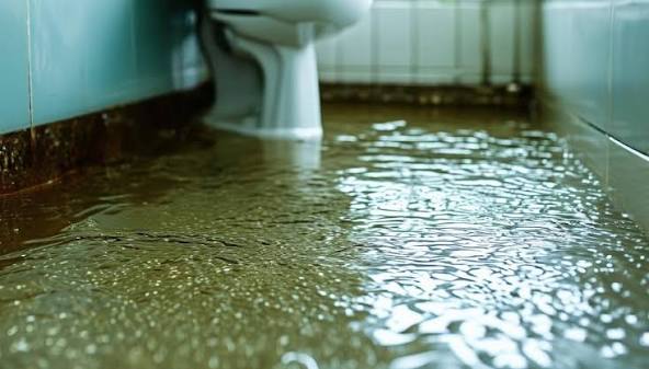 Sewage Spills & Sewer Flooding Across South London & Surrey: 2022-2025 2 Sewage backing up through a toilet and flooding a bathroom floor